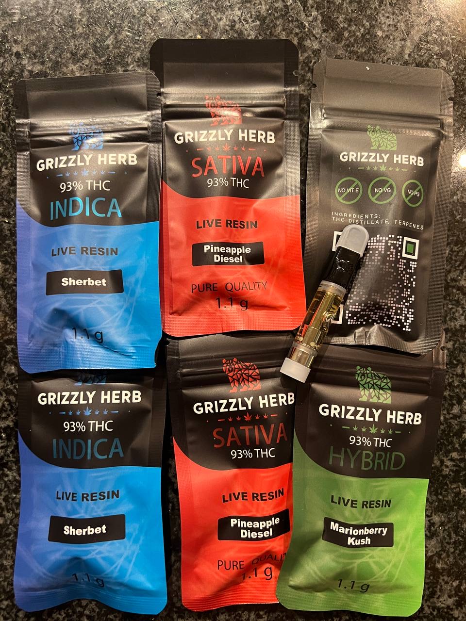 Grizzly Herb 1.1g live resin cartridge packaging