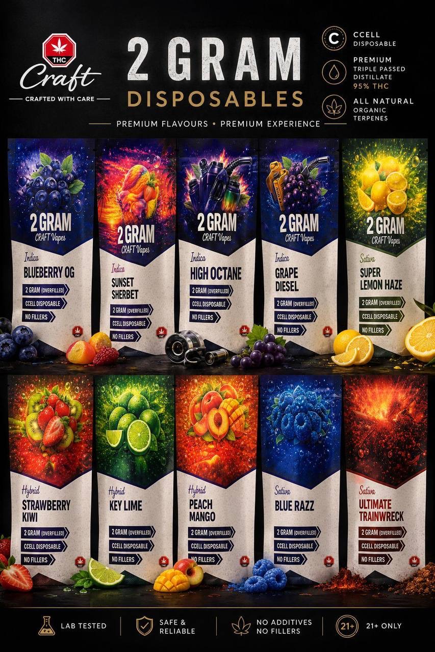 Craft 2 gram disposable flavour lineup
